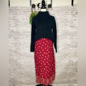 Vintage Sun River Cotton Red Wrap Maxi Skirt